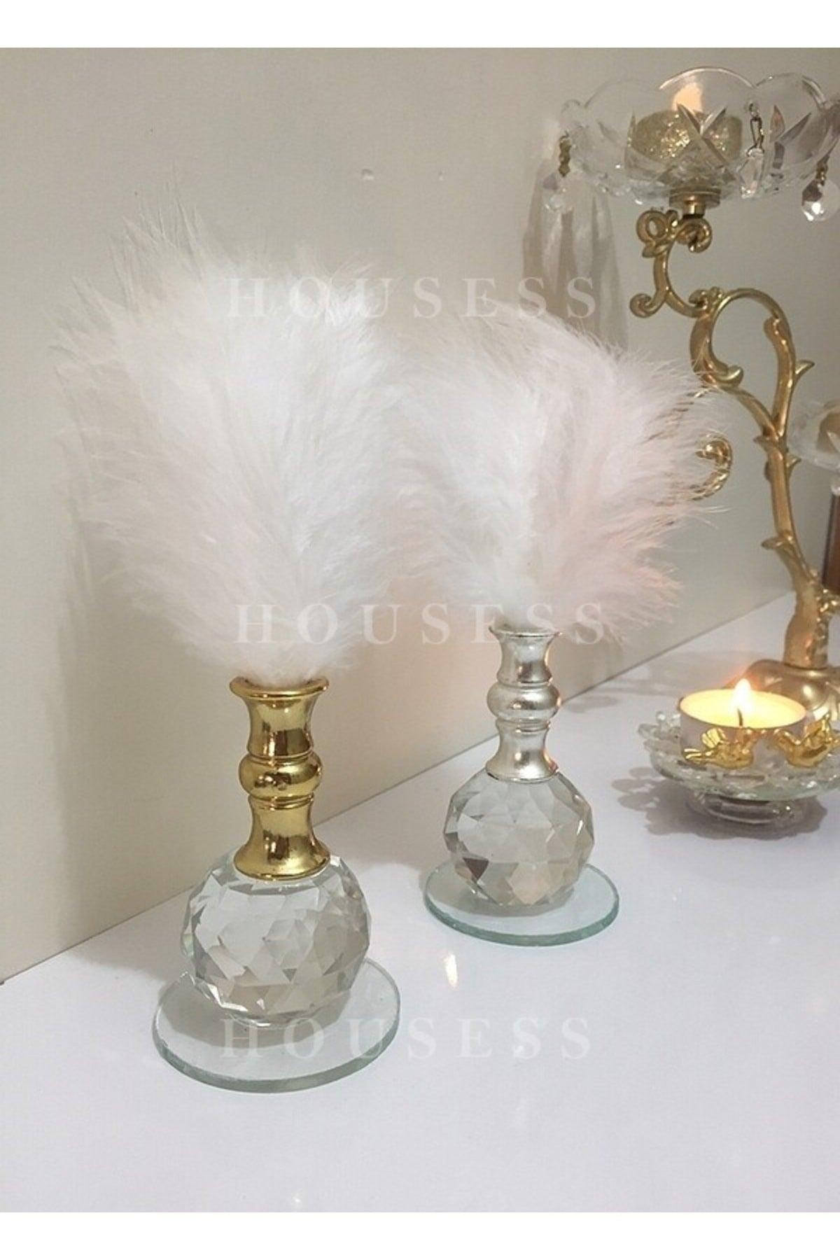 1 Piece White Feathered Silver Crystal Ball Feather Decor Trinket Ornament - Swordslife