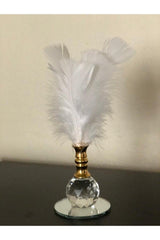 1 Piece White Feathered Silver Crystal Ball Feather Decor Trinket Ornament - Swordslife