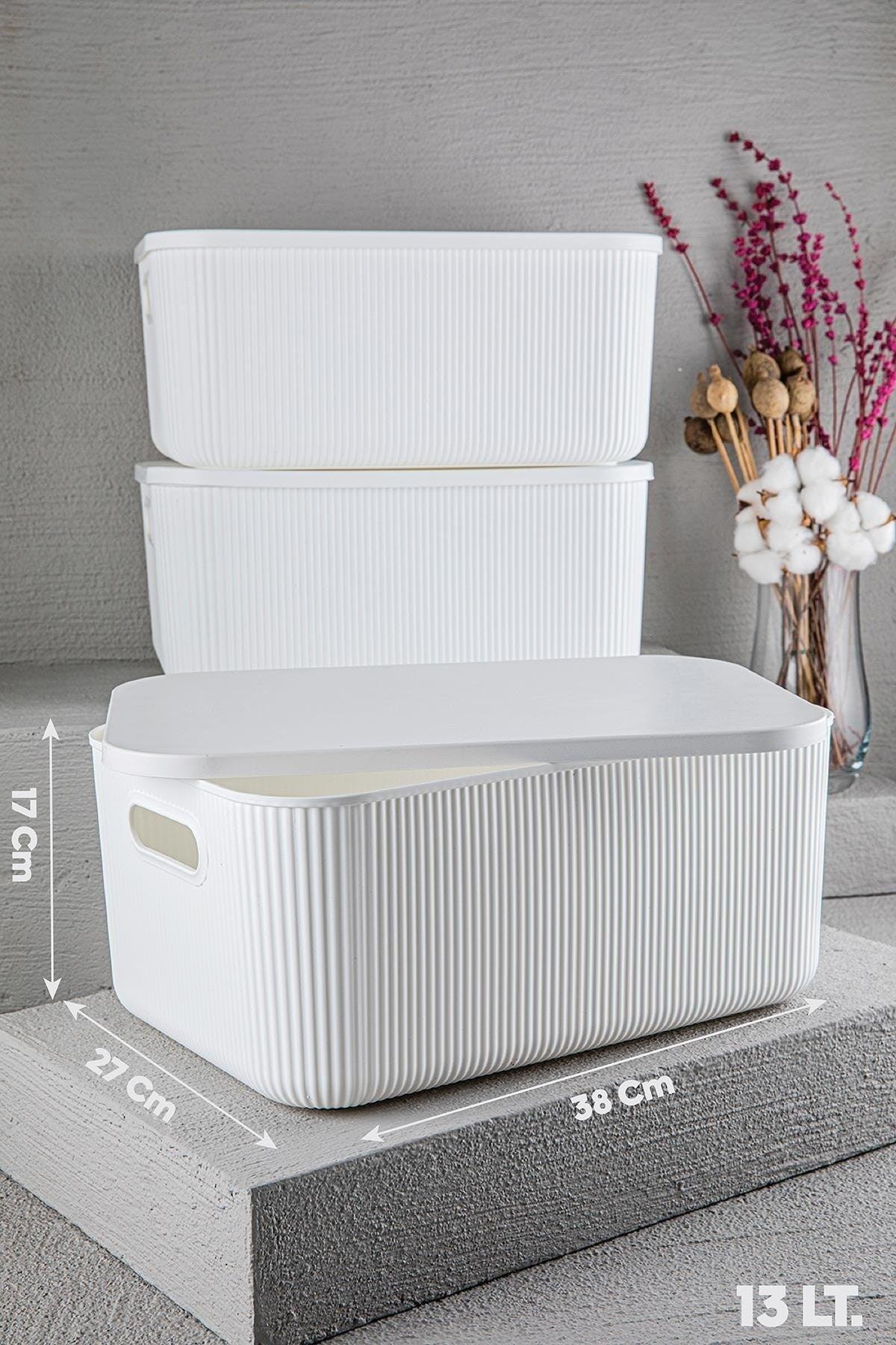 1 Piece Storage 13 Lt White, Multi-Purpose Cabinet Organizer Box with Lid, Decorative Storage Box - Swordslife