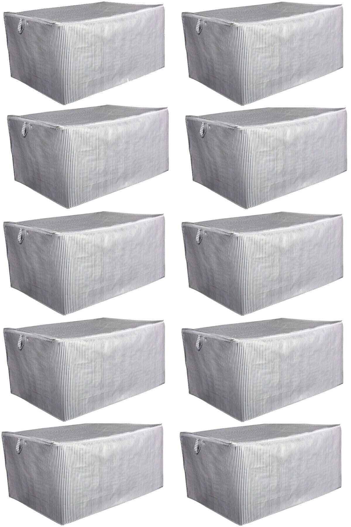 10 Pieces Chest Type Storage Bag Mega - Pillow & Quilt Etc. Hurcu 80x60x40 - Stain Resistant Gray Striped - Swordslife