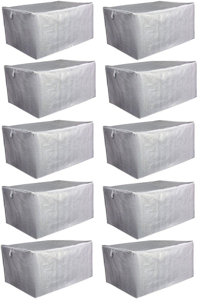 10 Pieces Chest Type Storage Bag Mega - Pillow & Quilt Etc. Hurcu 80x60x40 - Stain Resistant Gray Striped - Swordslife