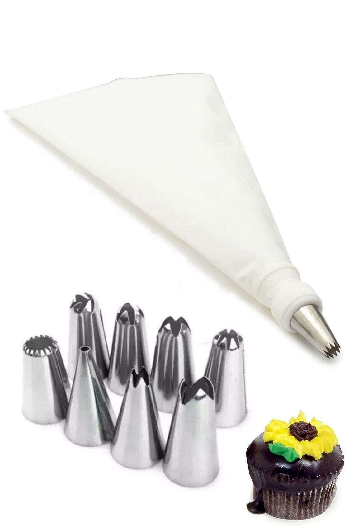 10 Pieces Cream Bag Set Pastry Cream Squeezing Bag Cake Decoration Stainless Steel Tip - Swordslife