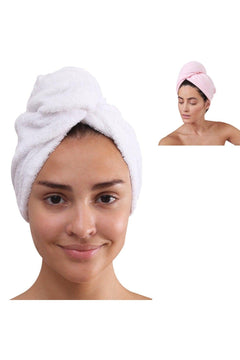White and gray cotton hair drying cap with button closure for hairdressers