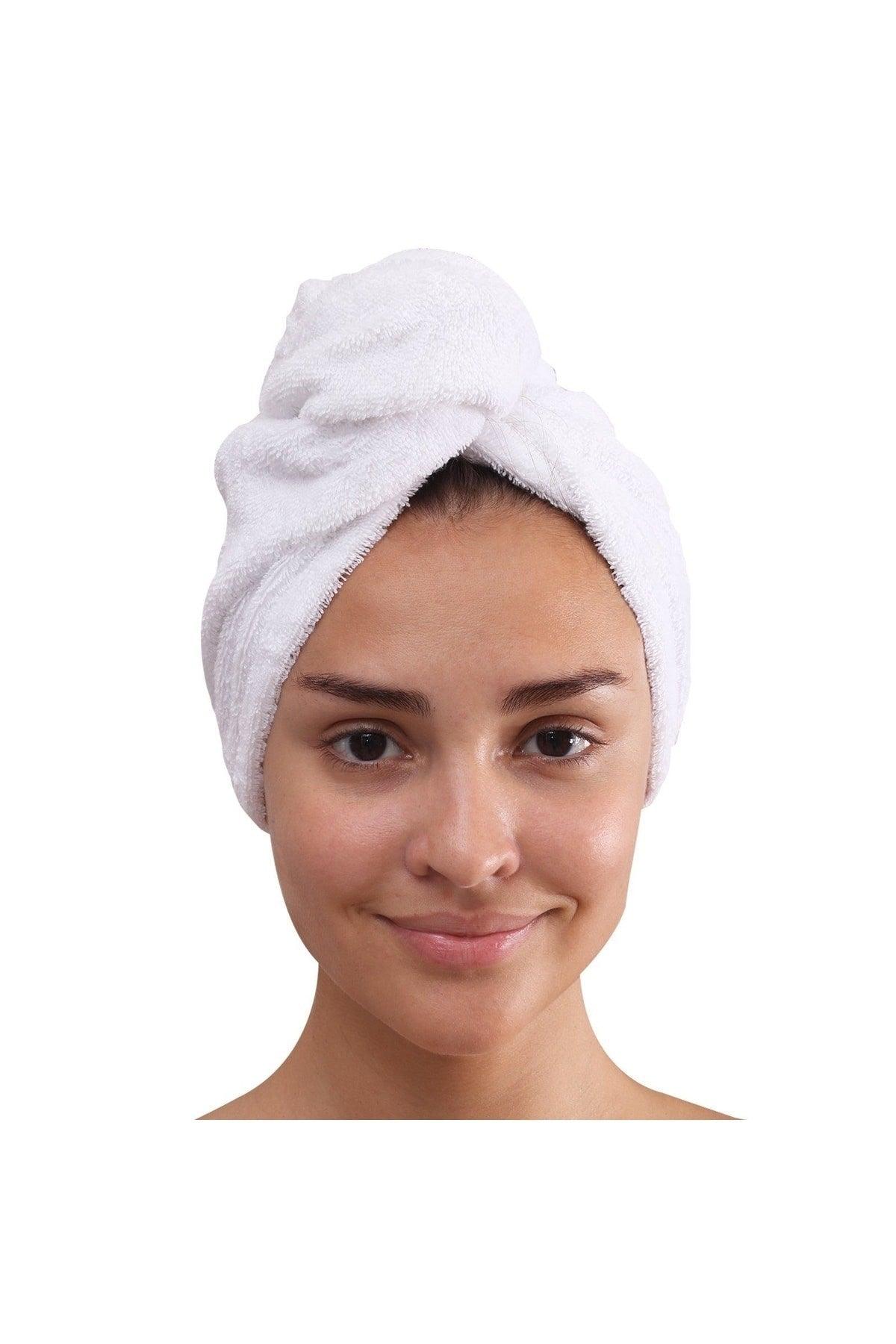 100% Cotton 2 Pieces Flat Epponge Buttoned Towel Hair Drying Cap - Swordslife