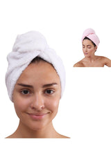 100% Cotton 2 Pieces Flat Epponge Buttoned Towel Hair Drying Cap - Swordslife