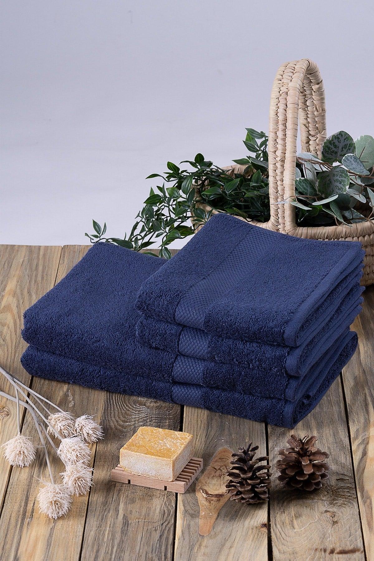 100% Cotton Blue Set of 4 for 2 Hands, Face Towels and 2 Bath Towels - 2 pcs 70x130 2 pcs 50x80 - Swordslife