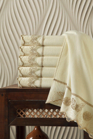 100% Cotton Butterfly Guipure 6 Pcs Towel 50x90