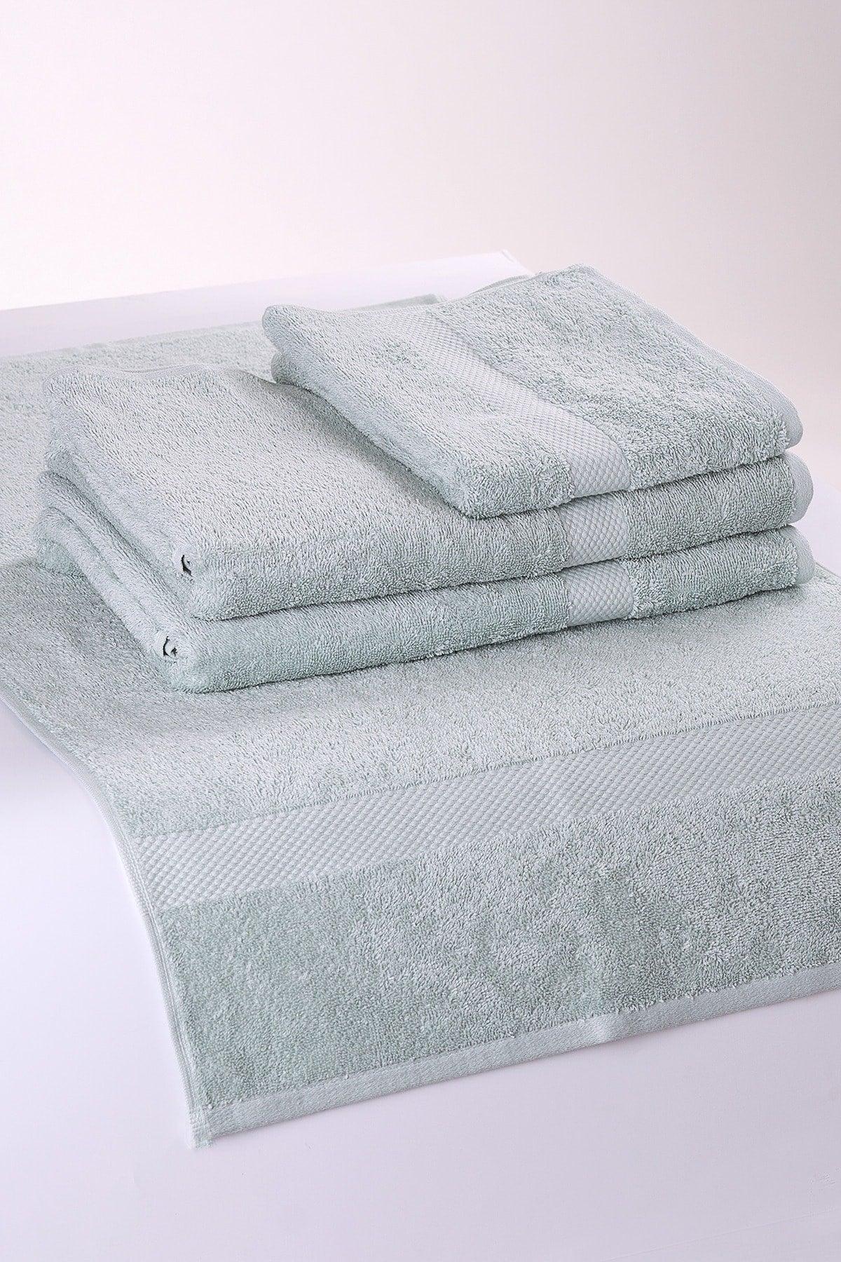 100% Cotton Green Set of 4 2 Hand, Face Towel And 2 Bath Towel - 2 pcs 70x130 2 pcs 50x80 - Swordslife