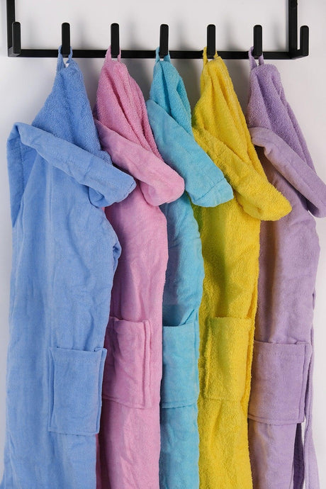 100% Cotton Hooded Velvet Light Pink Bathrobe Waiter Size 15-16 Age - Swordslife