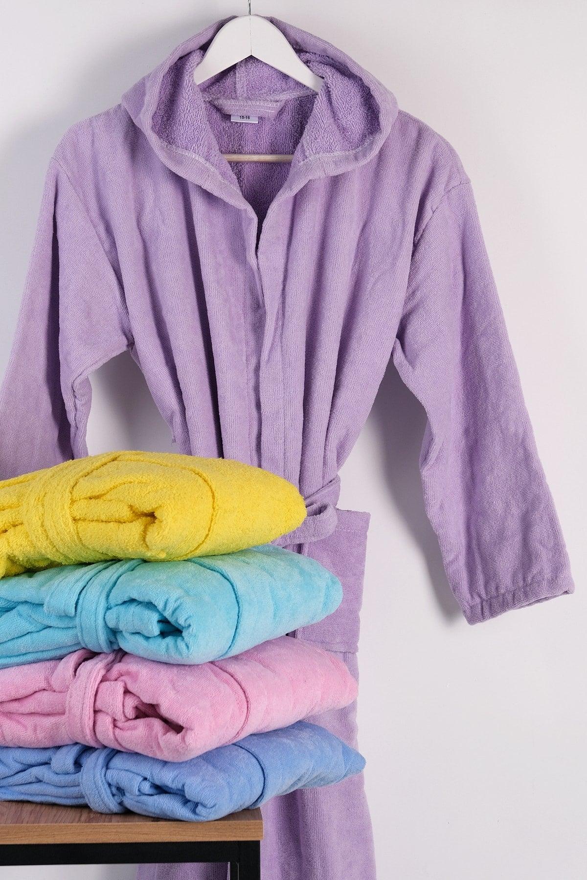 100% Cotton Hooded Velvet Light Pink Bathrobe Waiter Size 15-16 Age - Swordslife