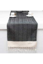 100% Cotton Runner 38*182 Cm Herringbone Pattern Black, Easy Iron - Swordslife