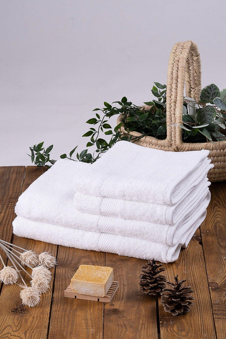 100% Cotton White Set of 4, 2 Hand, Face Towel and 2 Bath Towels - 2 pcs 70x130 2 pcs 50x80 - Swordslife