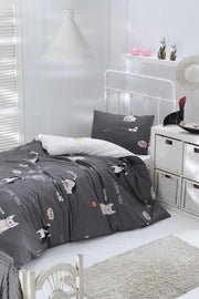 100% Natural Cotton Single Duvet Cover Set Papçik Anthracite - Swordslife