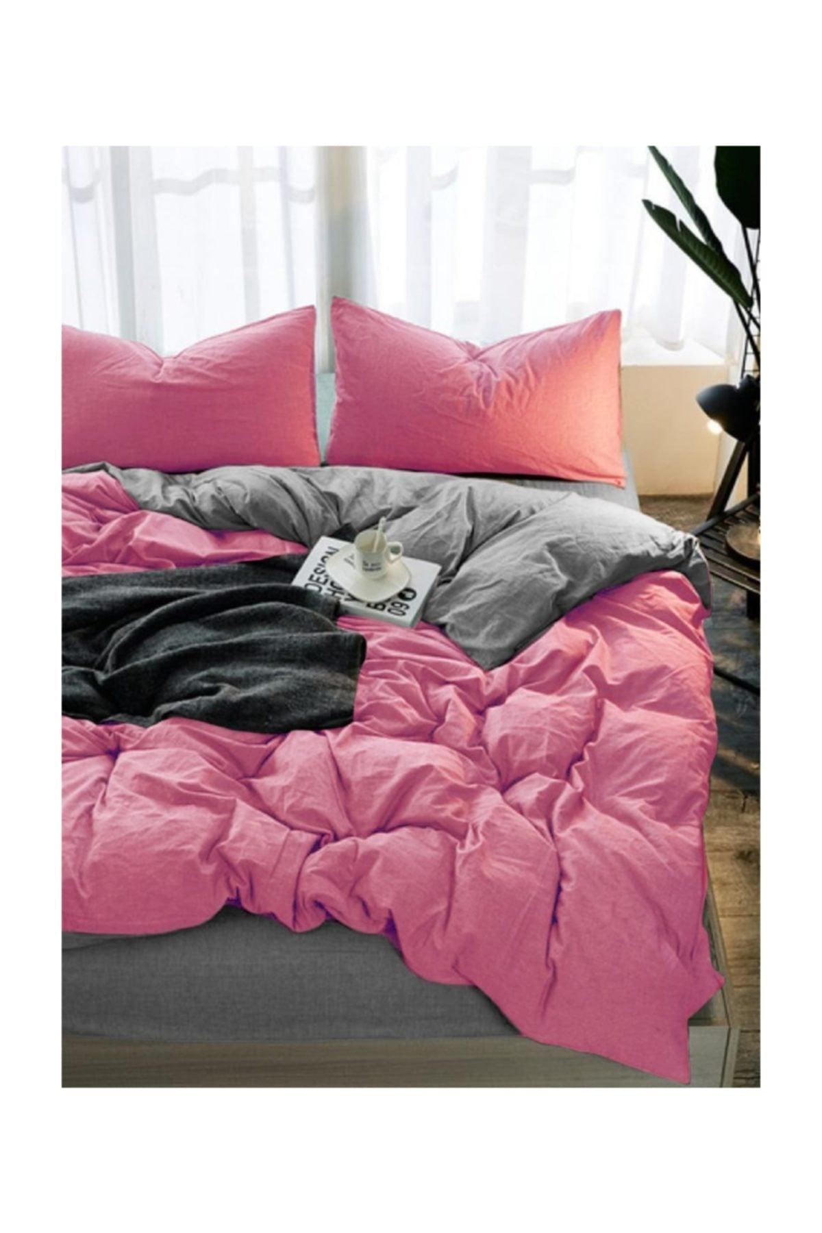 100% Natural Cotton Double Duvet Cover Set Pink Gray - Swordslife