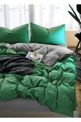 100% Natural Cotton Double Duvet Cover Set Green Gray - Swordslife