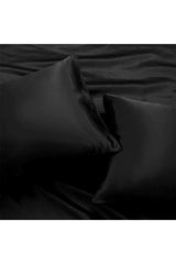 100% Silk Satin 4 Pieces Double Duvet Cover Set 200x220 Cm Elastic Bed Sheet Black Color - Swordslife