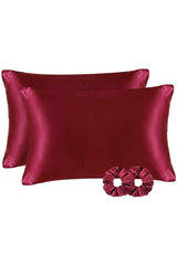 100% Silk Satin 50x70 Cm 2 Pillow Cases & 2 Buckles Claret Red Color - Swordslife