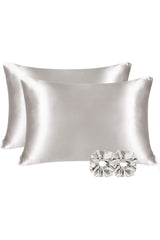 100% Silk Satin 50x70 Cm 2 Pillow Cases & 2 Buckles Gray Color - Swordslife