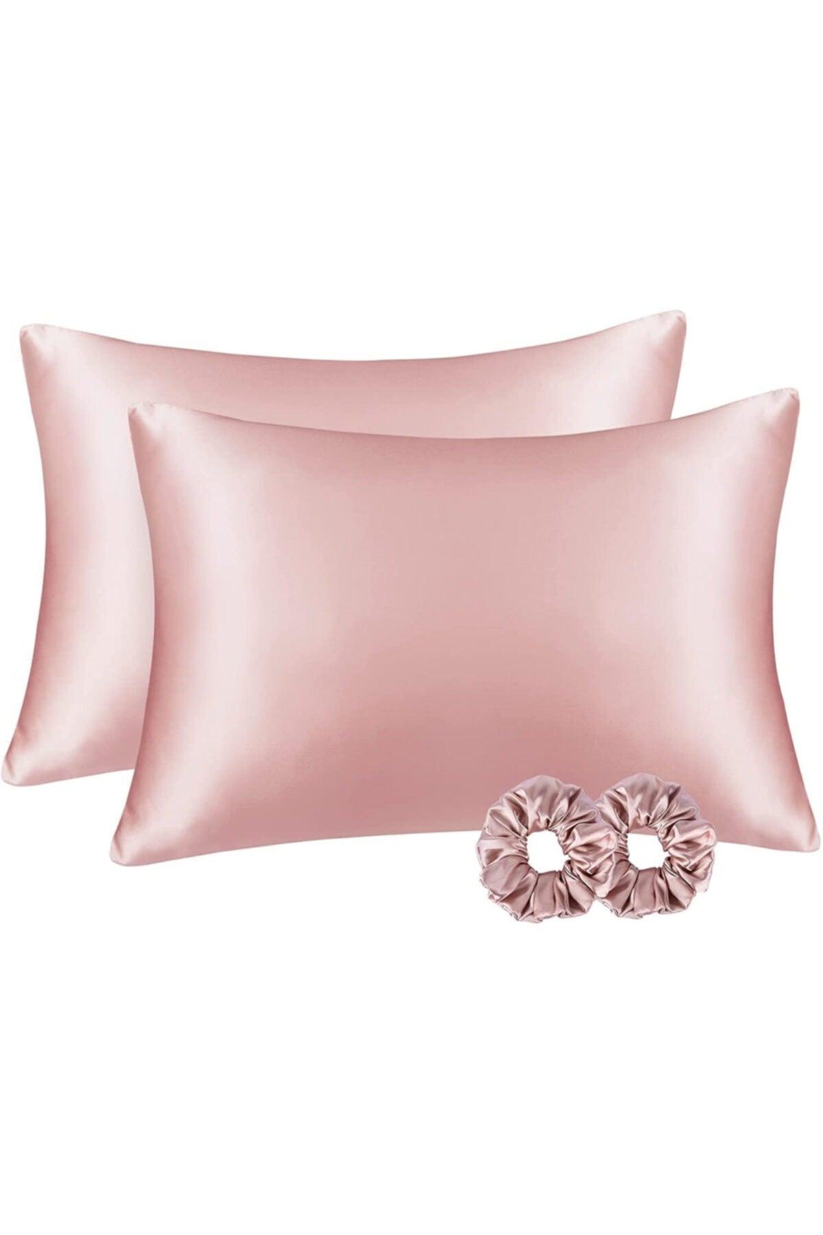 100% Silk Satin 50x70 Cm 2 Pillow Cases & 2 Buckles Pink Color - Swordslife