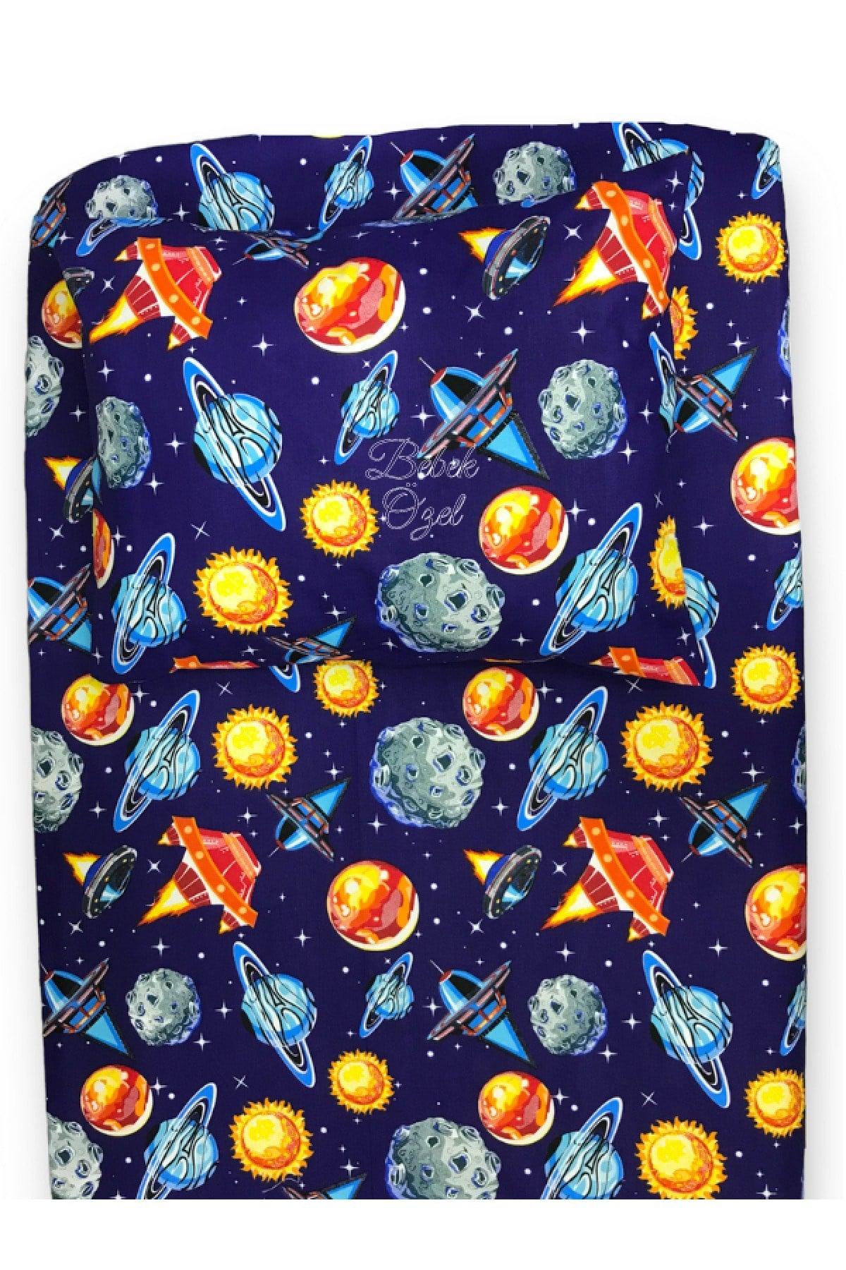 100% Cotton Baby And Kids Elastic Bed Sheet And Pillowcase 70x110 Navy Blue Planets - Swordslife