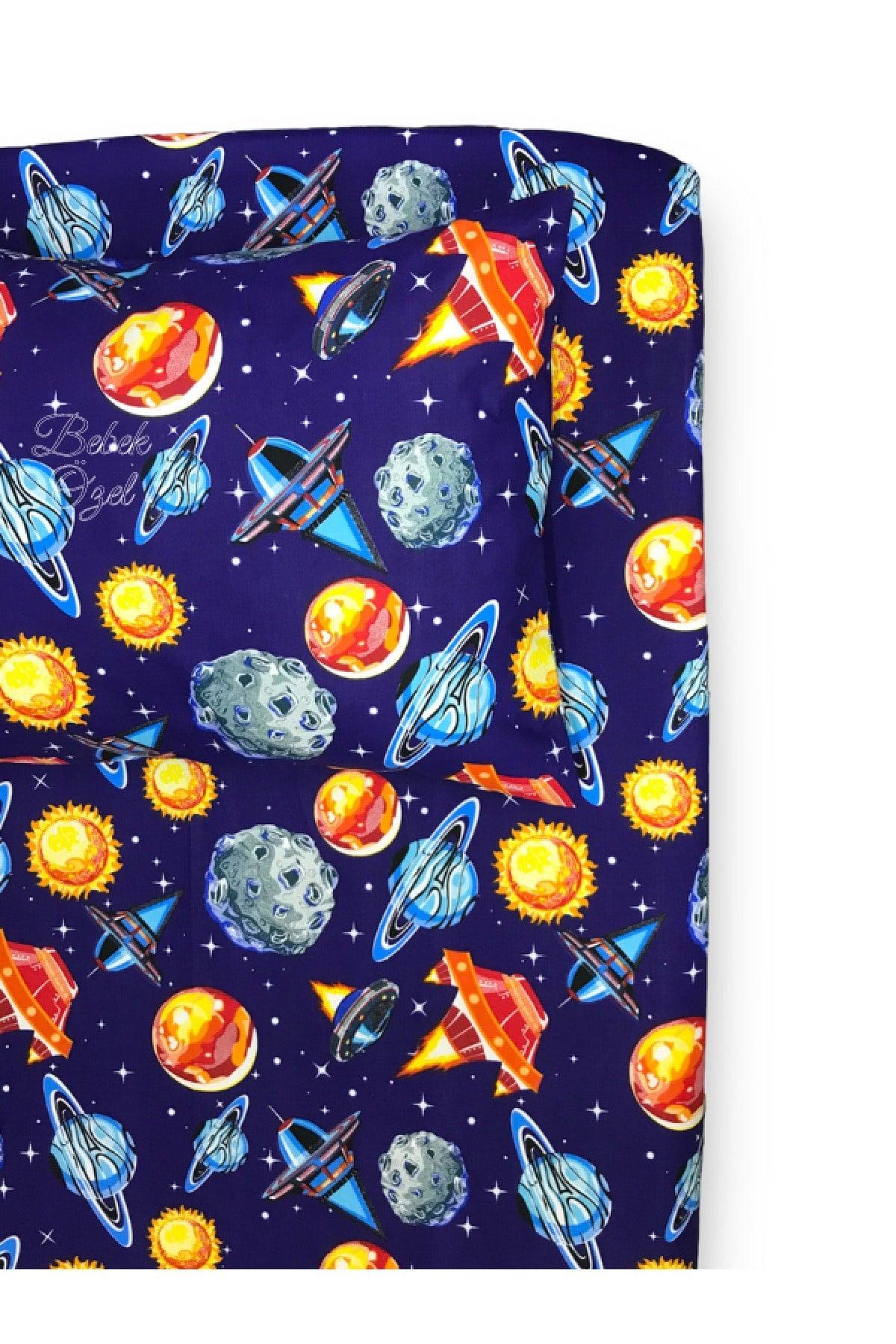 100% Cotton Baby And Kids Elastic Bed Sheet And Pillowcase 70x110 Navy Blue Planets - Swordslife