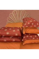 100% Cotton Satin 6 Pieces Claret Red-orange Lora Double Duvet Cover Set - Swordslife