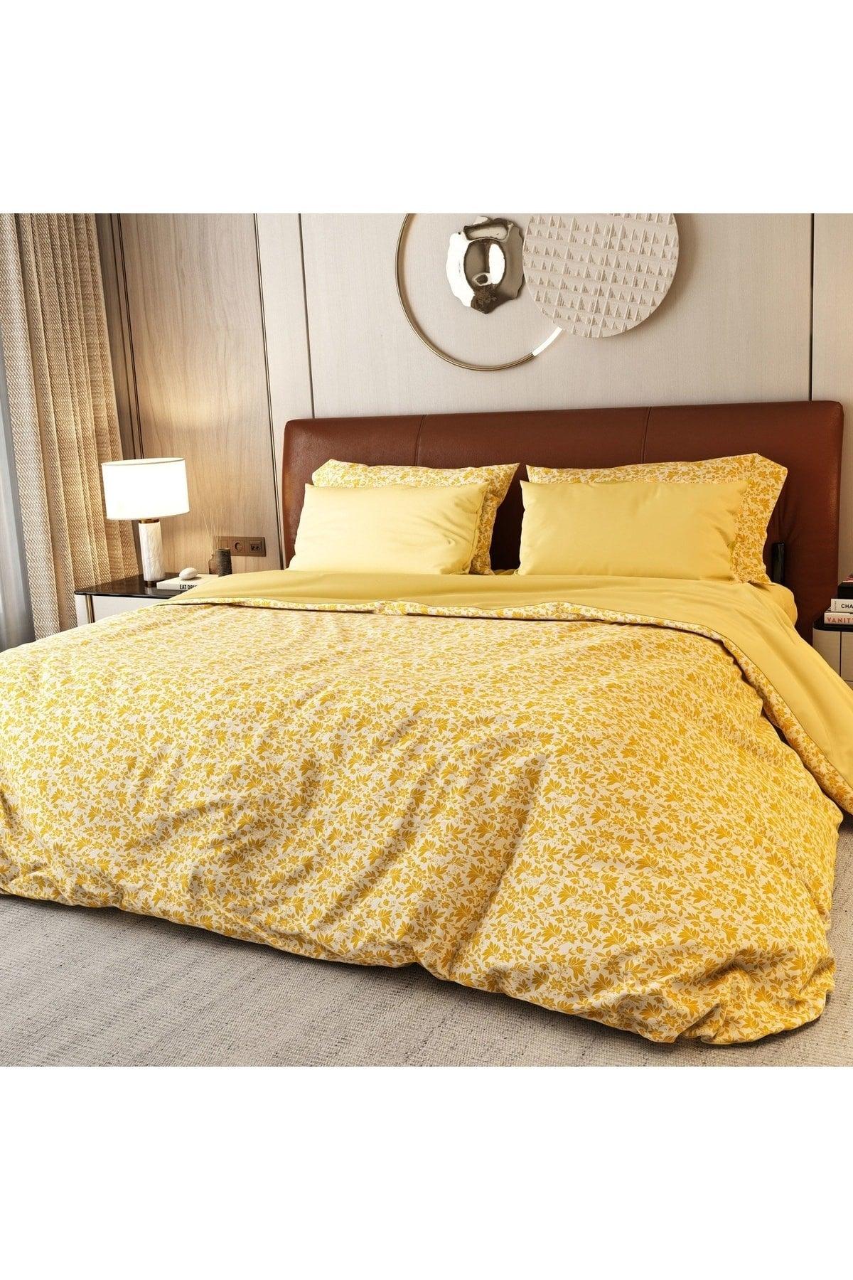 100% Cotton Satin 6 Pieces Yellow Double Duvet Cover Set - Swordslife