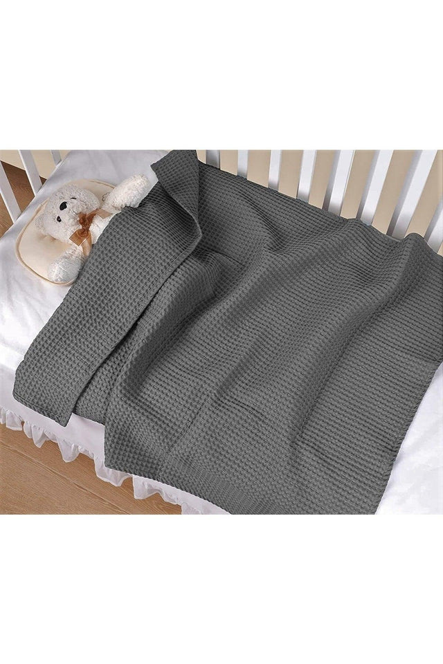 100% Cotton Waffle Blanket Ultra Soft 90x90 Anthracite Pique - Swordslife