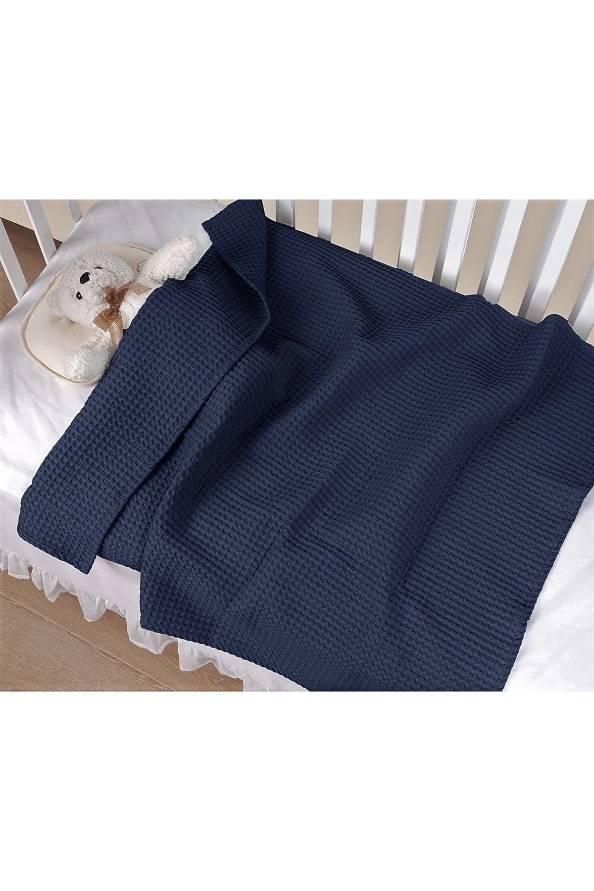100% Cotton Waffle Blanket Ultra Soft 90x90 Navy Blue Pique - Swordslife