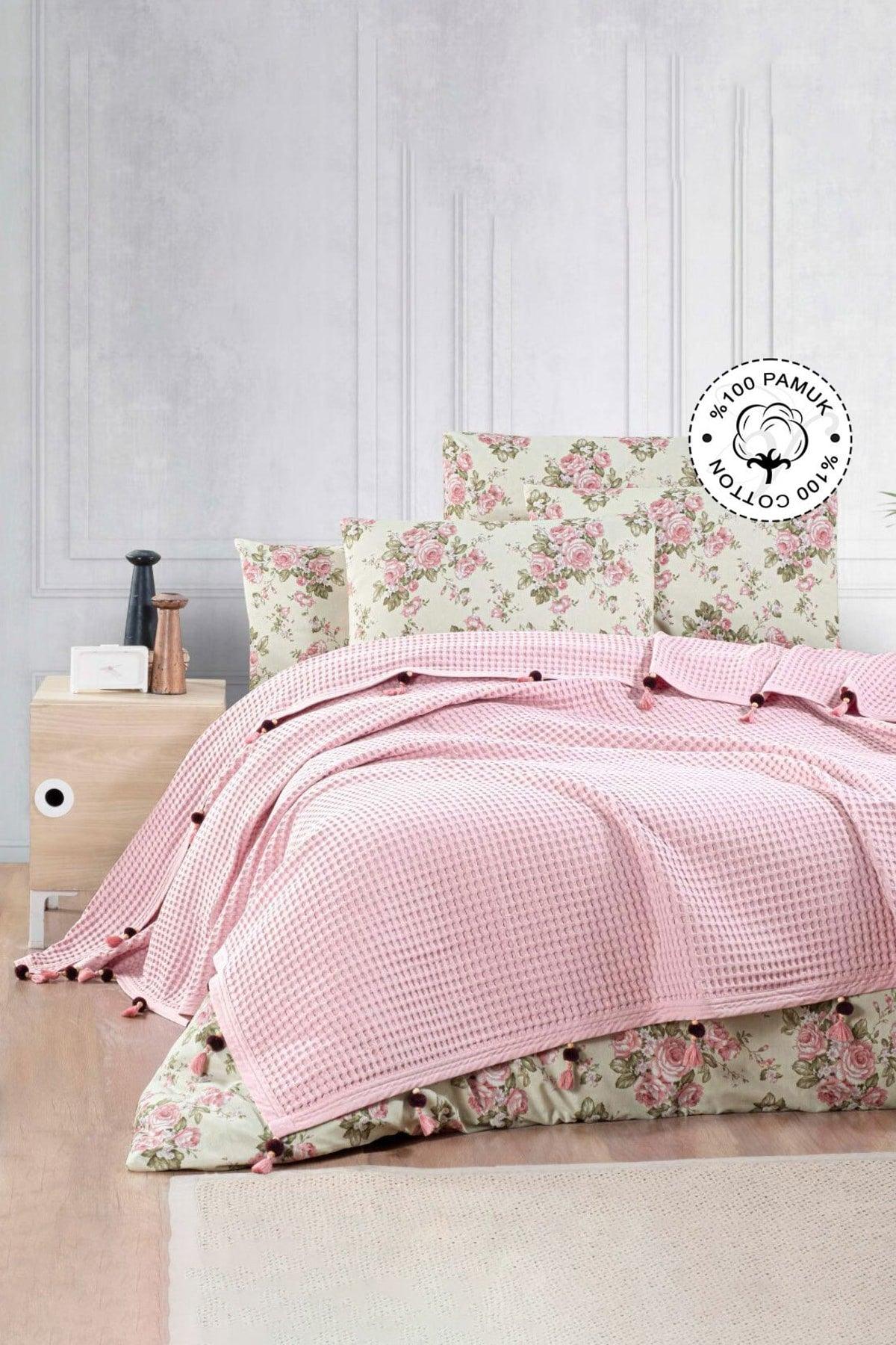 100% Cotton Double Pique, Waffle Pattern Pink Pique with Pompom - Swordslife