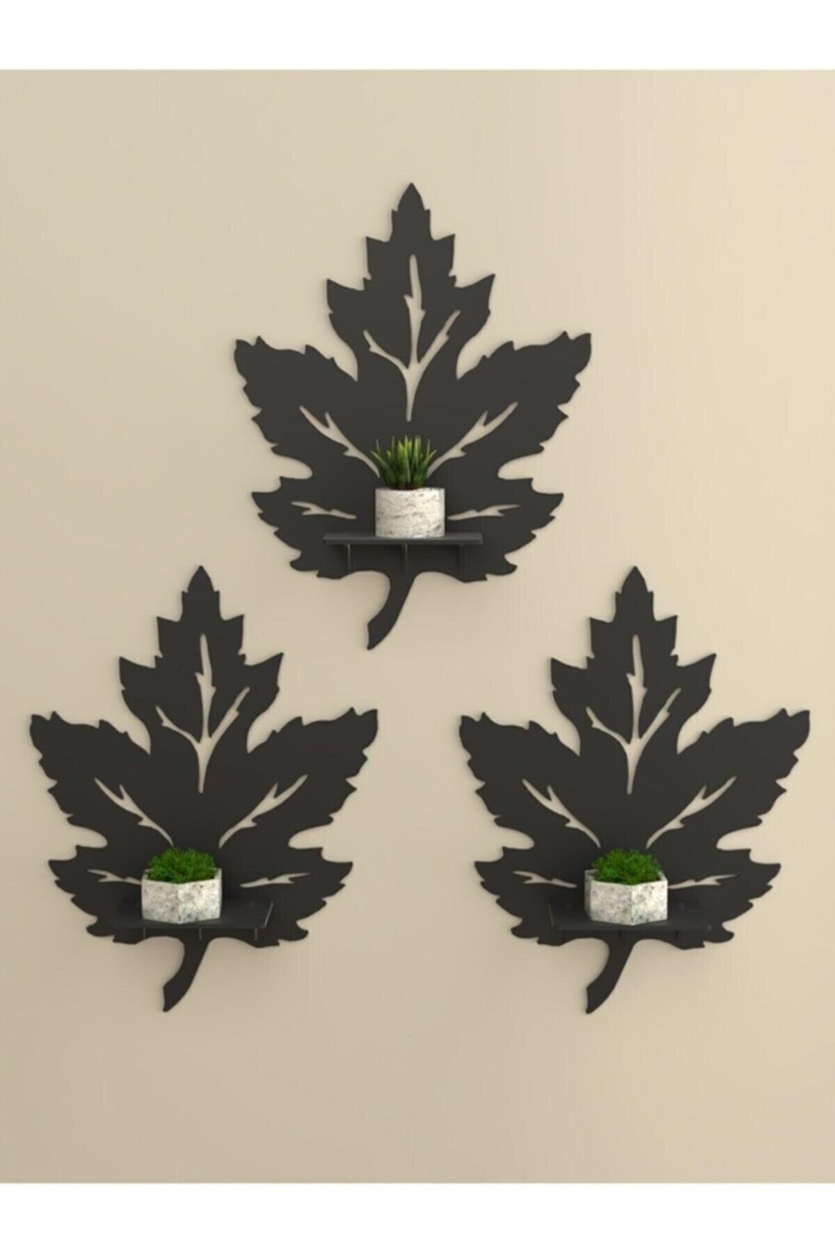 10k Decor Wooden Black Leaf Shelf Set of 3 - Swordslife