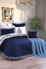 11 Pieces Dowry Package Quilted Set - Navy Blue