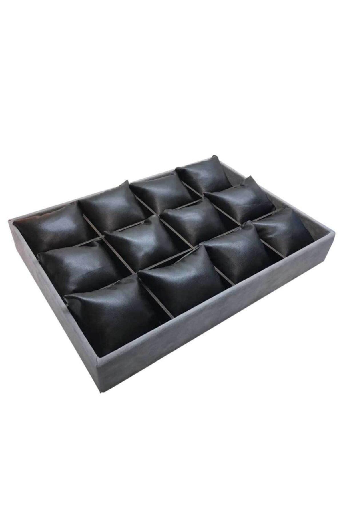 12 Drawer Inside Local Gray Suede Covered Leather Padded Watch Bracelet Box Stand - Swordslife