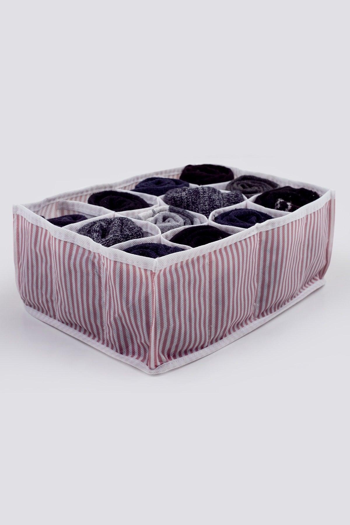 12 Compartment Pink Striped Drawer Organizer - Swordslife