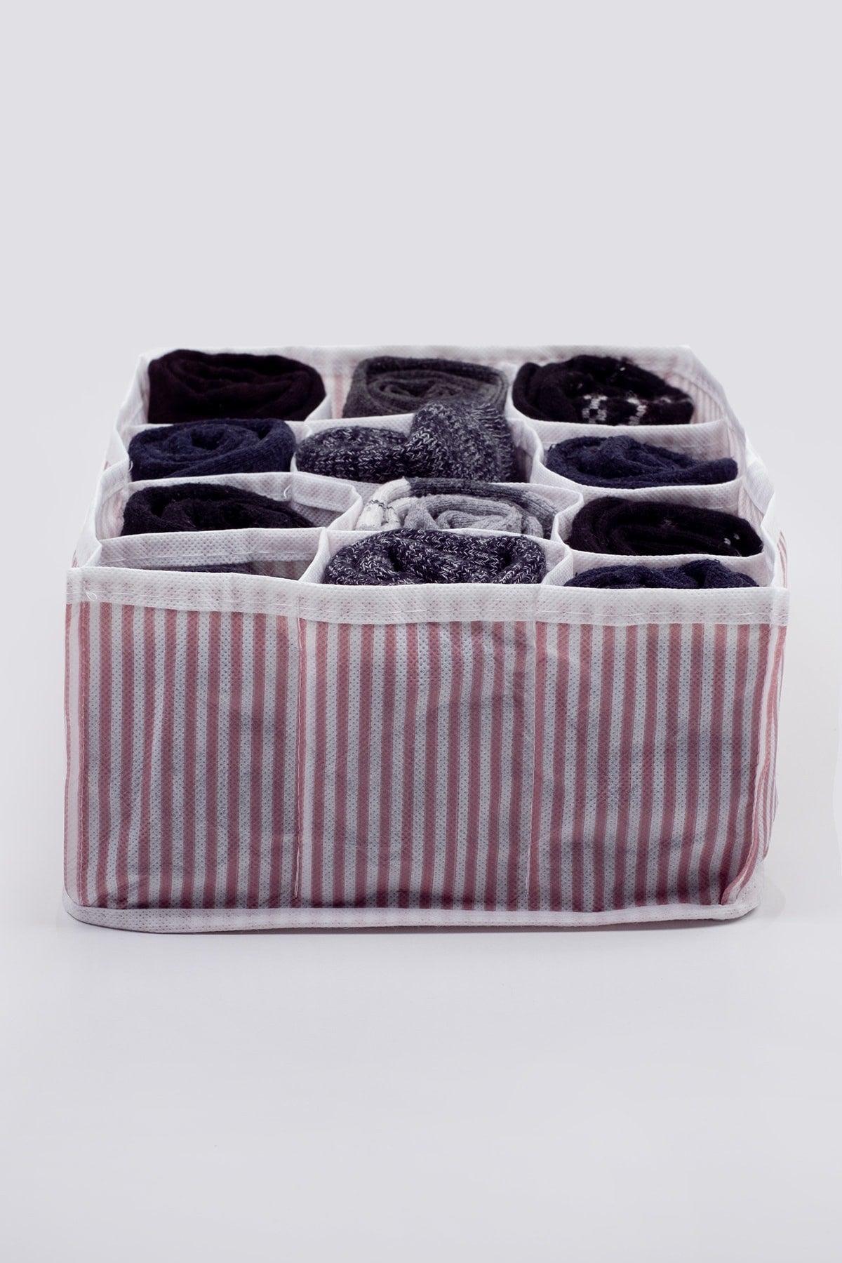 12 Compartment Pink Striped Drawer Organizer - Swordslife