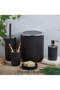 5-piece black plastic bathroom set with metallic soap dispenser