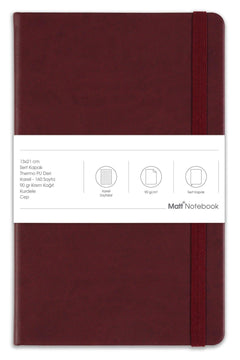 Hardcover Claret Red Notebook - 160 Pages - Checkered Grid - 13 x 21 cm