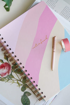 A5 Hardcover Spiral Notepad with Elastic Closure and Rainbow Striped Pages