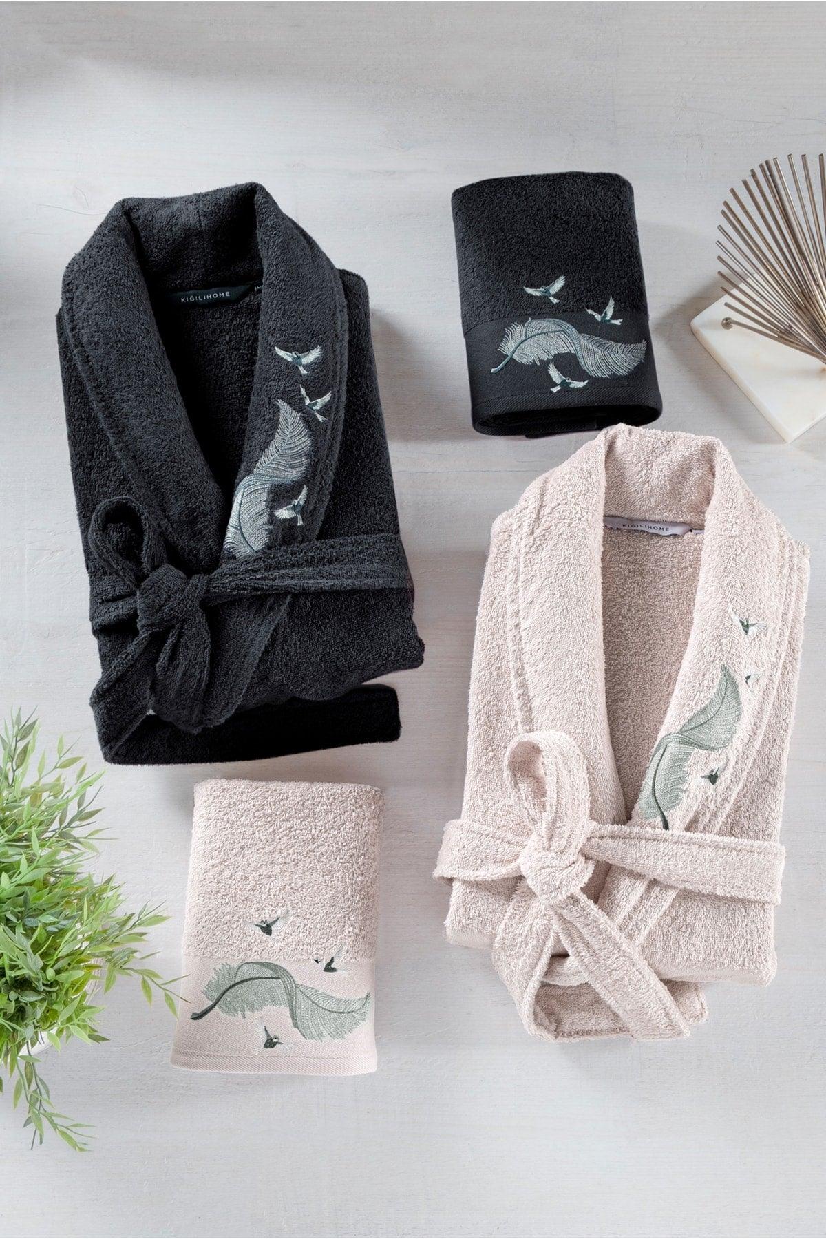 Feather Embroidered Bathrobe/Family Set - Swordslife