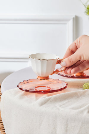 Samo Set Of 2 Orange Coffee Cups With Acrylic Saucers 90 Ml