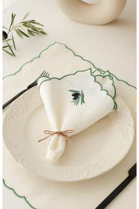 Set of 4 Spring Series Olive Themed 100% Linen Napkin 40 X 40 Cm - Swordslife