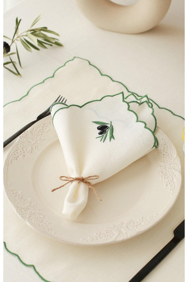 Set of 4 Spring Series Olive Themed 100% Linen Napkin 40 X 40 Cm - Swordslife