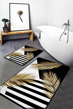 2-Piece Marble Patterned Bathroom Rug Set with Non-Slip Sole