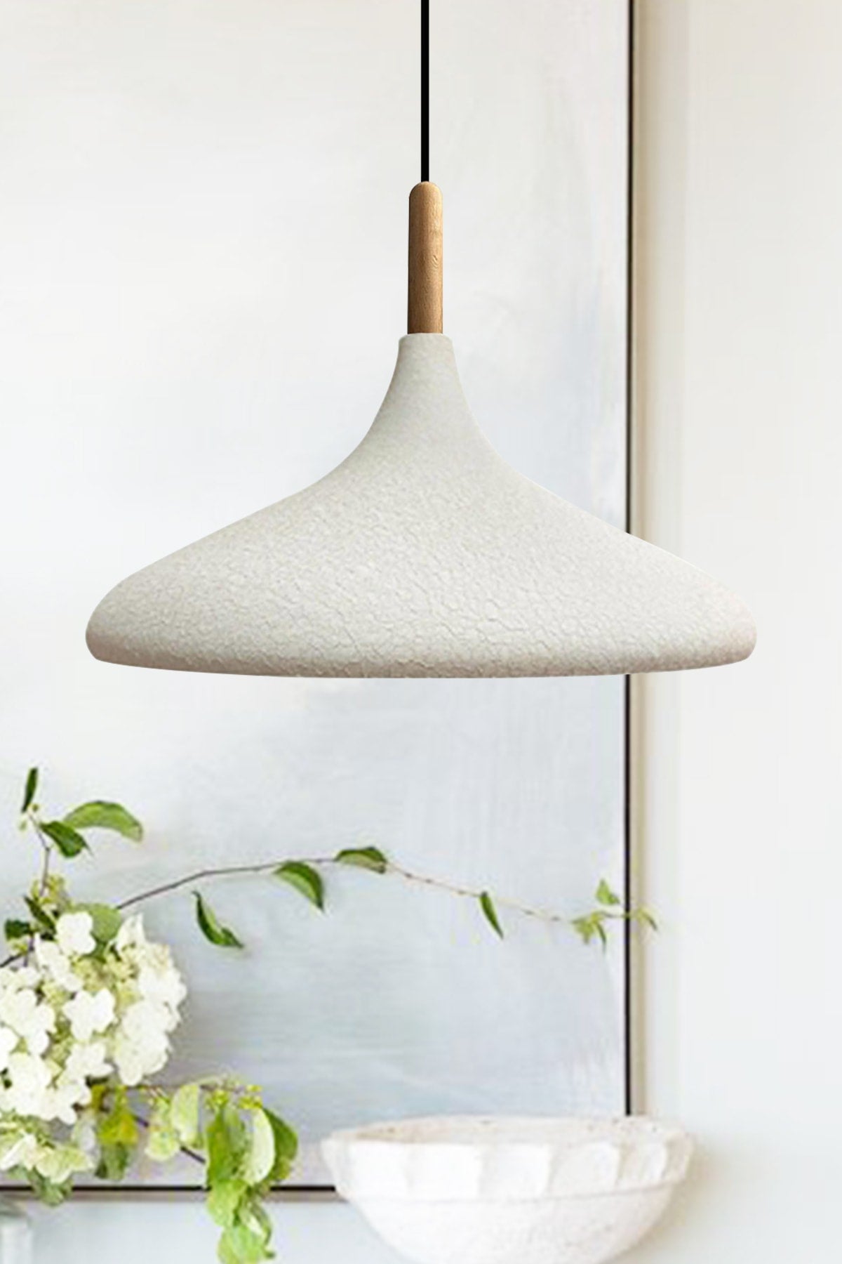 Champion Textured Light Cream Color Wooden Single Chandelier Pendant Lamp Dining Table Living Room