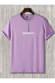 Black Sokak Men'S Lilac Brooklyn Printed Oversize Crew Neck Short Sleeved Tshirt