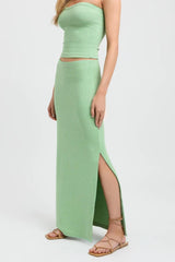 Green Basic Slit Detailed Women's Long Skirt Mg1650 - Swordslife