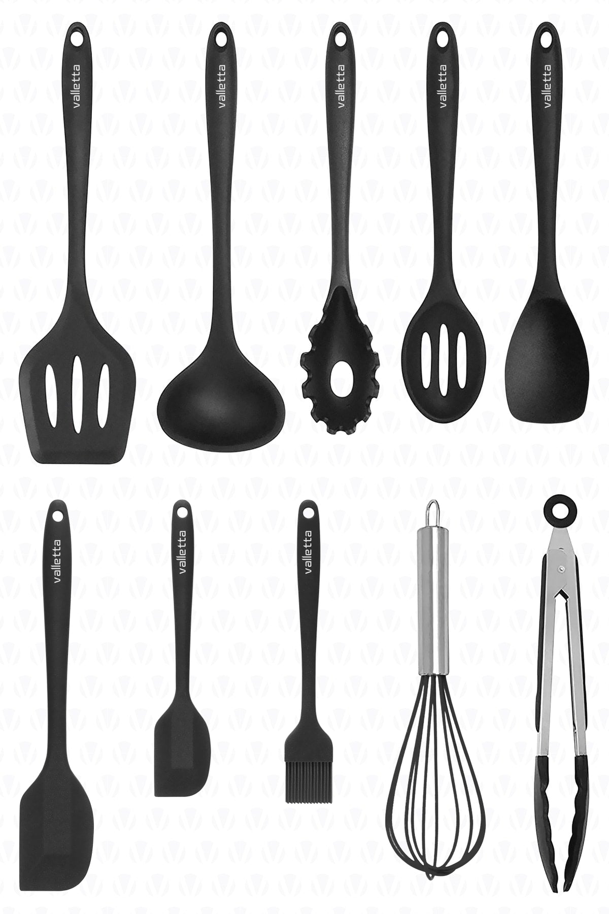 Salvatore Pfannenwender-Set, hitzebeständig, feuerfest, antihaftbeschichtet, Silikon, 10-teilig, Schwarz