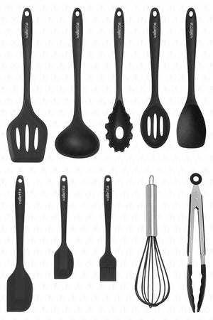 Salvatore Pfannenwender-Set, hitzebeständig, feuerfest, antihaftbeschichtet, Silikon, 10-teilig, Schwarz