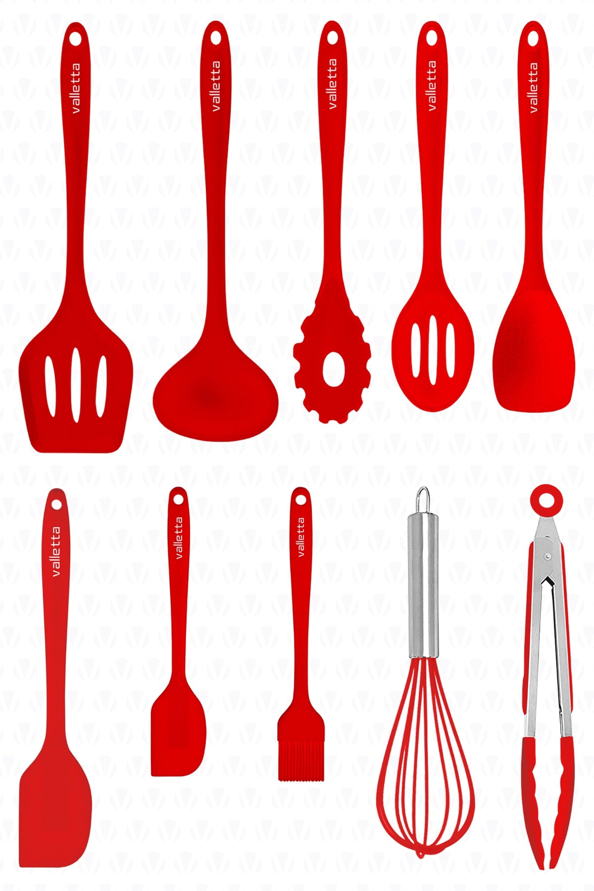Salvatore Heat Resistant Fireproof Non-Stick Silicone Spatula Set 10 Pieces Red