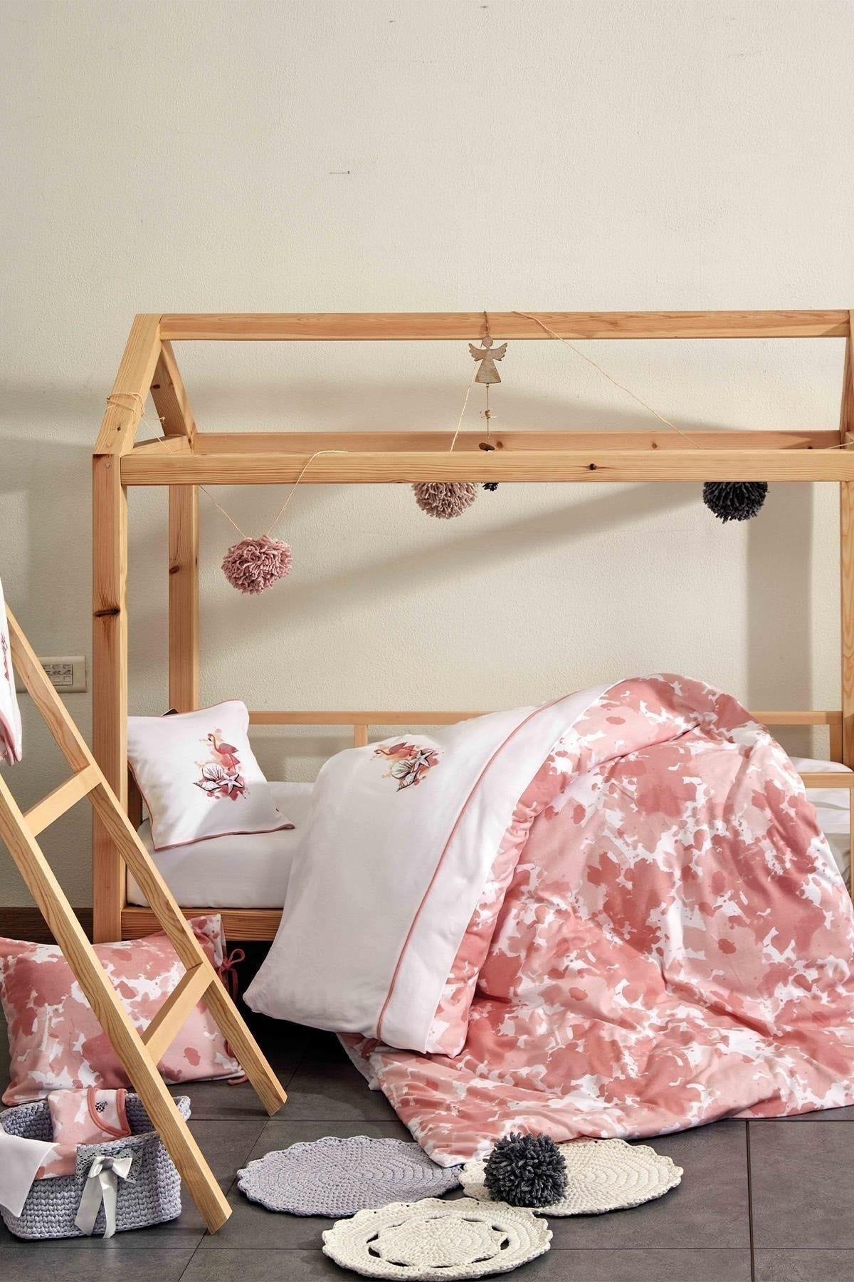 Rosa Baby Mädchen Bettbezug-Set, 100 % Bio-Baumwolle, gekämmte Baumwolle, bedruckt, Weiß, 100 x 150 cm